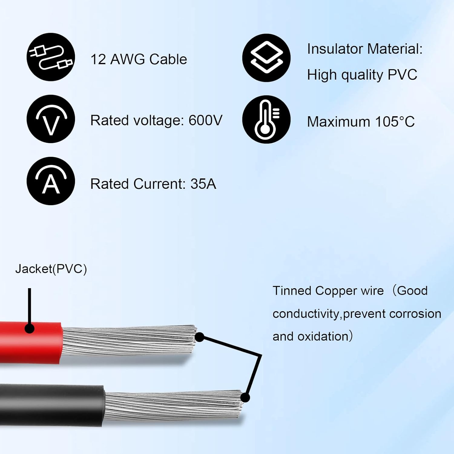 Solar to XT60i  12AWG 20FT Panel Adapter Connector XT60i-F Extension for Portable Power Station Generator