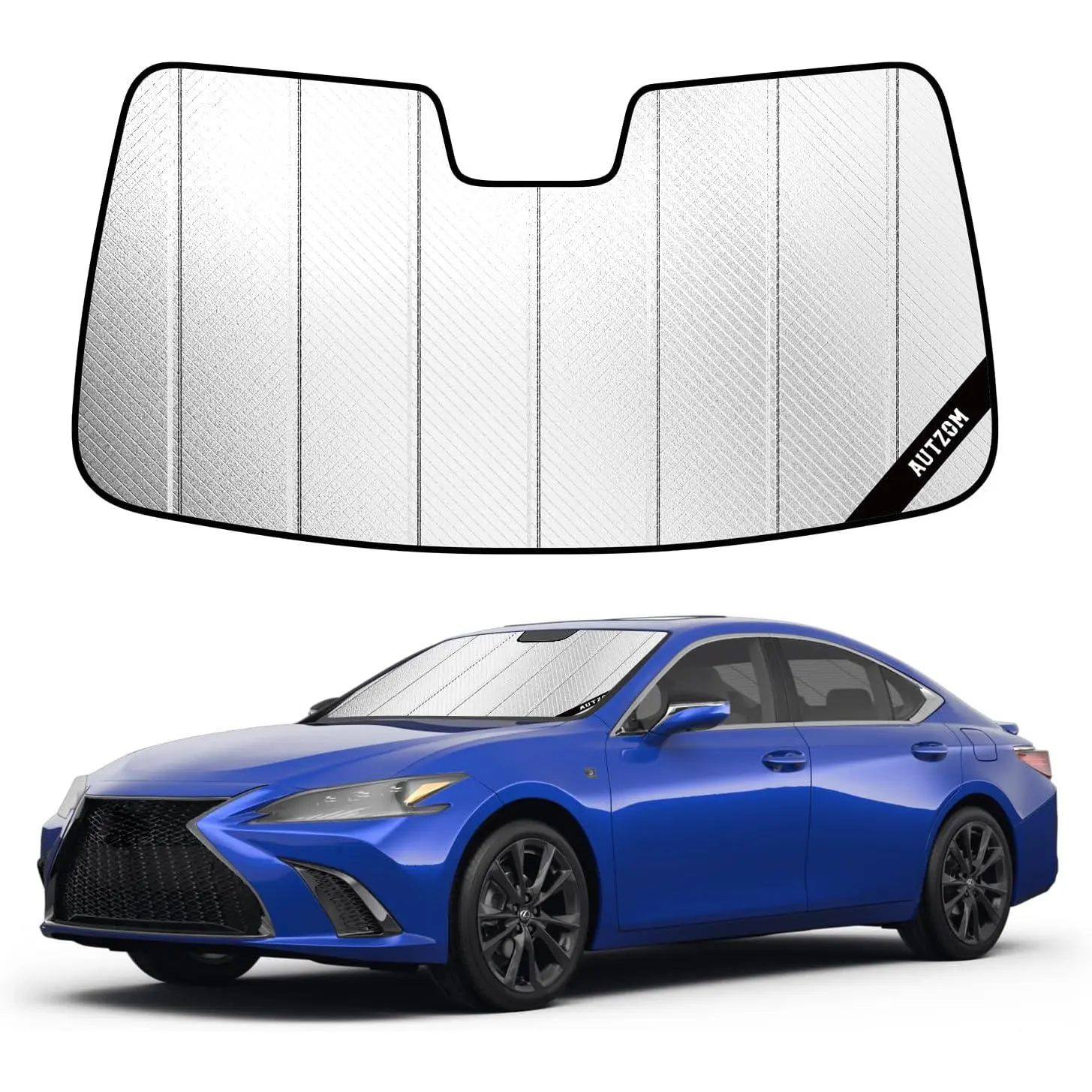 Custom-Fit PVC-Polyester Windshield Sun Shade for Lexus ES 2019-2025, Reinforced Multi-Layer Insulation, 99% of Harmful Sunlight Blocker, Lowers Cabin Temperature, Stands Up to Daily Use, Foldable Front Window Dashboard Guard, Holds Shape Over Thousands O