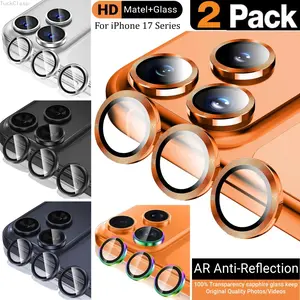 2-Pack Metal Ring Tempered Glass Camera Lens Protector Compatible with iPhone 17 / 16 / 15 / 14 / 13 / 12 Pro Max Series, HD Individual Lens Covers, Case-Friendly, Anti-Scratch, Durable Camera Protection