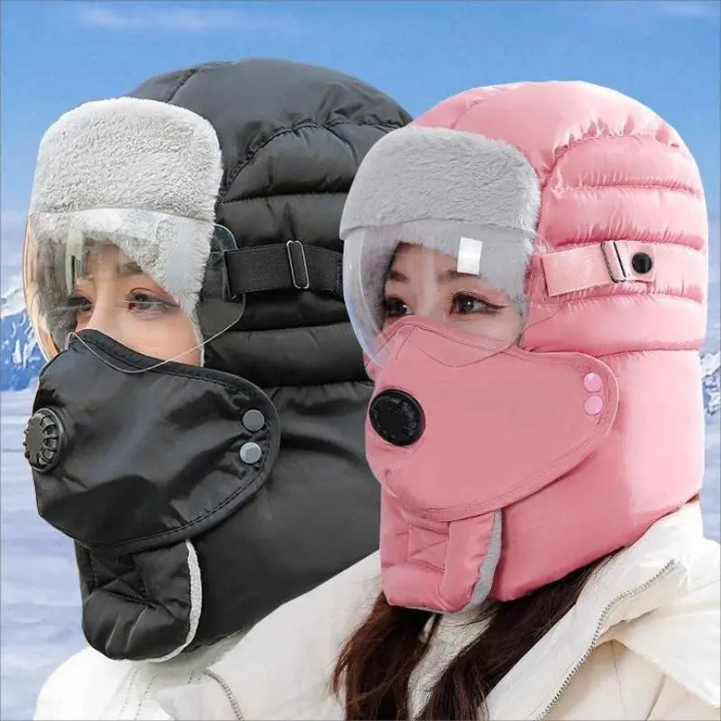 Ultimate Cozy  Winter Trapper Hat & Goggles Set for Men and Women - Thick Windproof Bomber Hat with Detachable Face Mask, Thermal Fleece-Lined Uschanka Headwear, Perfect for Cold Weather Outdoor Cycling, Ice Fishing, Skiing & Holiday Gift