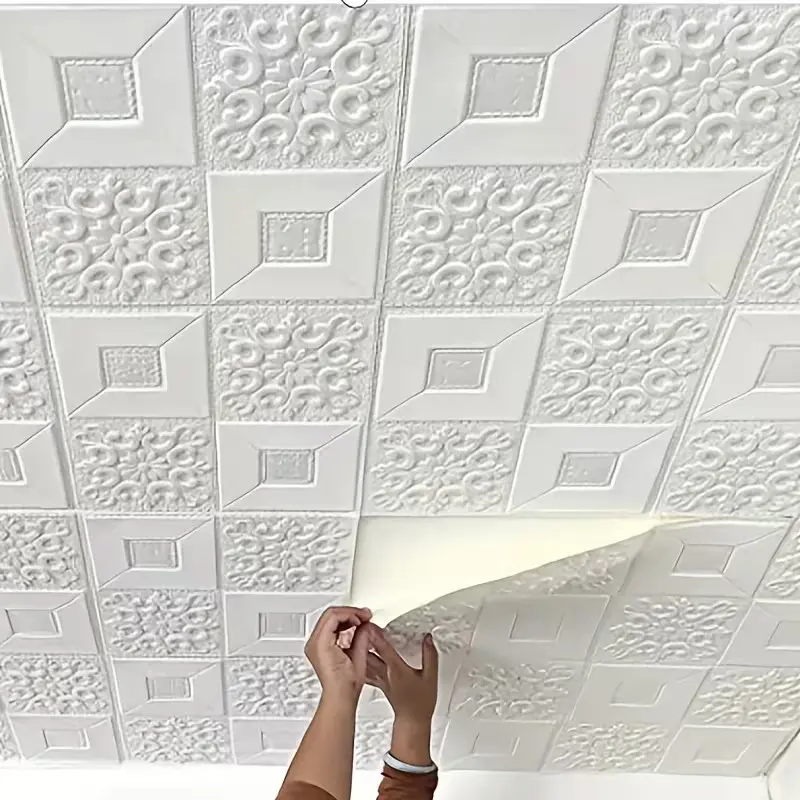 40 sheets of 3D wall tiles stickers, foam self-adhesive anti-collision wallpaper, waterproof ceiling stickers, easy to stick and peel off, easy to clean and can be freely cut, suitable for kitchens, living rooms, bathrooms and corridors, 35.0x35.0 cm