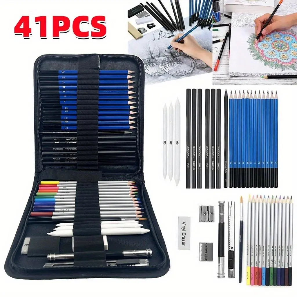 41pcs Pencil set Stationery Set Professional Sketching Drawing charcoal Pencils Kit Set and colored