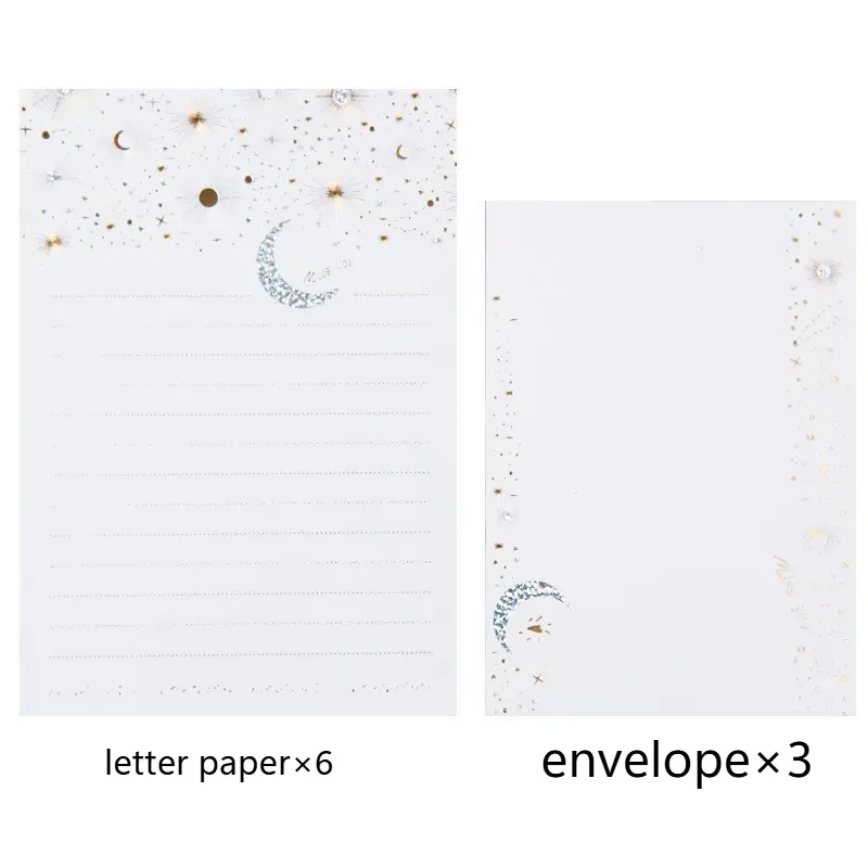 Starry Sky Art Love Letter Hot Stamping Invitation Western style Letter Envelope Set, Creative and Fresh Japanese Style Letter (3 Envelopes+6 Letter)