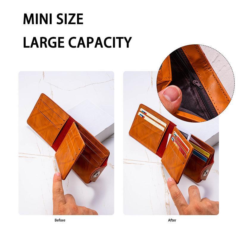 Retro Banknote Design Wallet, Unisex Slim Snap-Closure Coin Purse with Multiple Card Slots, Black & Brown Durable for Everyday Use