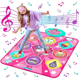 Unicorn Dancing Mat, Rhythm Dancing Step Game Mat, Pink Dancing Mat with LED Lights, Adjustable Volume, Built-in Music, 5 Game Modes, Christmas Birthday Gift Toy for Girls Aged 3-12