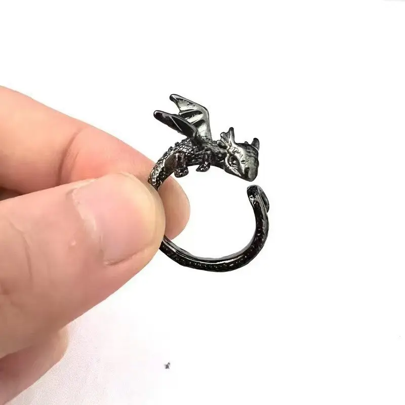 Women's Minimalist Open Ring - Adjustable Unique Charm Band, Dragon Motif Costume Jewelry for Casual Daily Wear