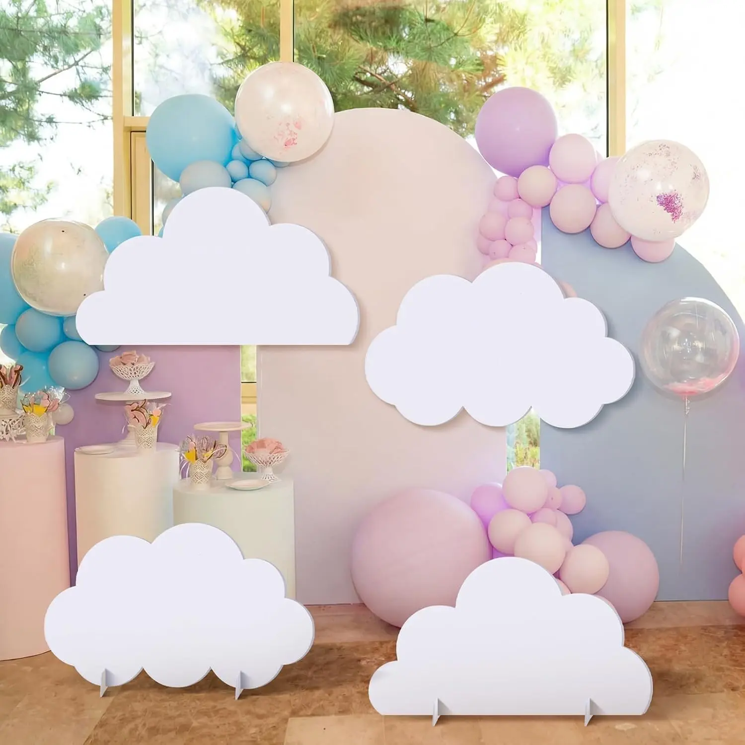 4 Pcs White Cloud Cardboard Cutout Standup Life Size Birthday Party Decorations White Cloud Cardboard Cutouts for Baby Shower Birthday Party Photo Backdrop Favors