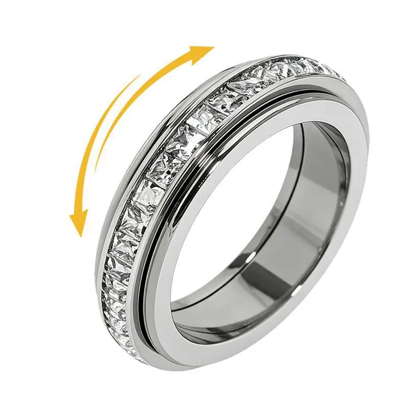 Popular cross-border foreign trade item: single-row square diamond rotatable double-ring fortune-turning spinner ring to relieve anxiety