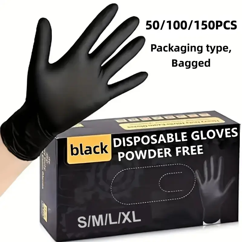 50/100/150Pcs Disposable black PVC gloves, Disposable cleaning gloves, Disposable thickened gloves, Household cleaning gloves, Vinyl disposable gloves, specifically designed for kitchen users and suitable for all four seasons