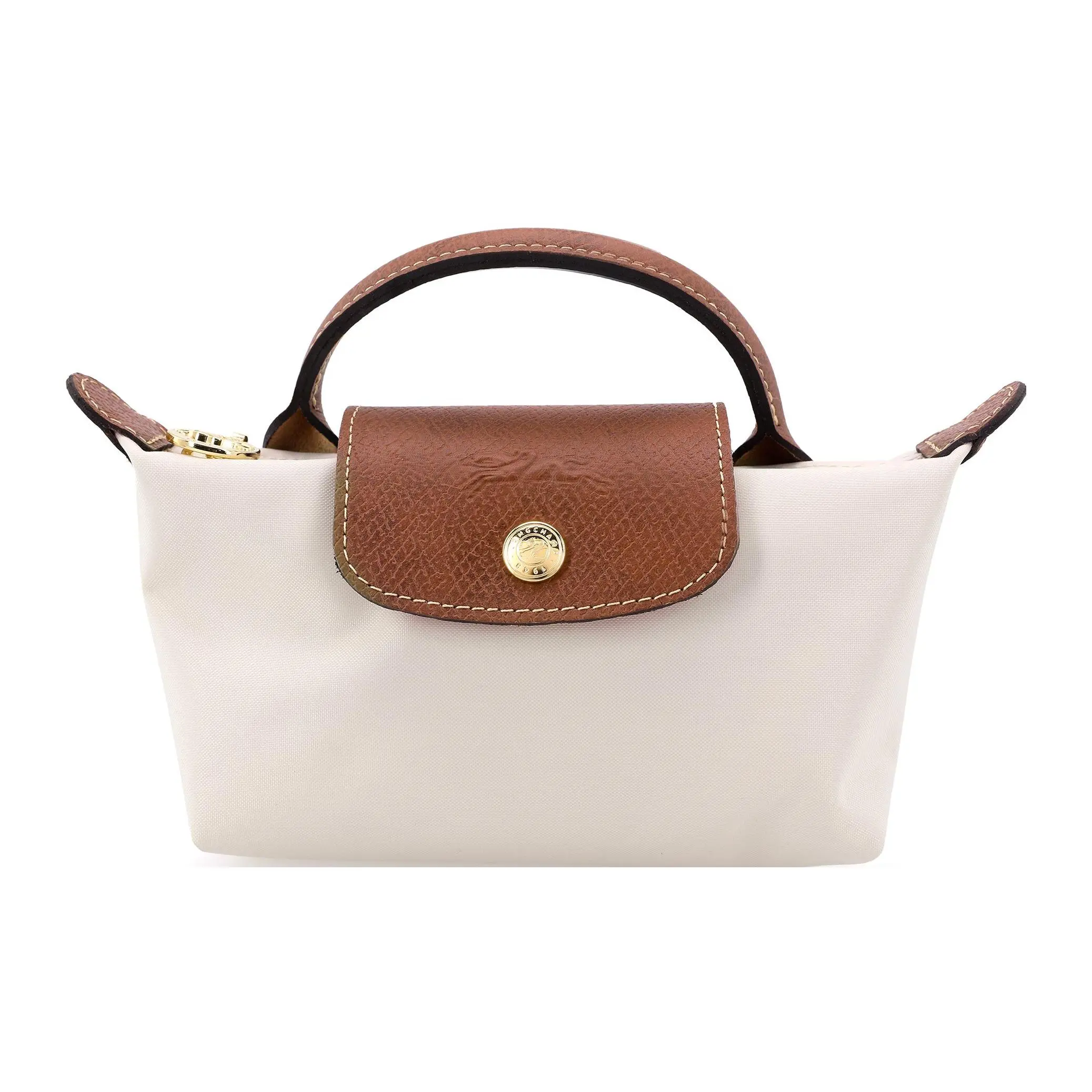 Longchamp Le Pliage 17 Foldable Tote Bag for Women – Snap-Zip Closure, Nylon-Coated Canvas, Dumpling Style, Beige