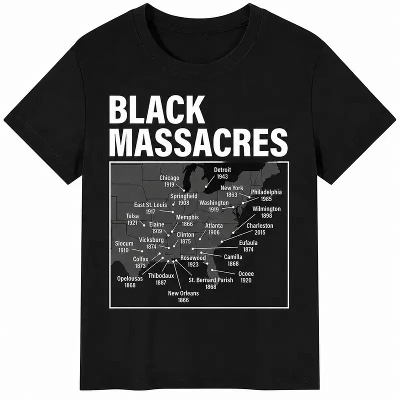 Men's Cotton Shortsleeve Round Neck Graphic Tshirt - Menswear, Black Digital Print African American History Massacre Awareness Struggle Theme, Soft Durable Fabric, Sturdy Hem, All-Season Casual Sports Top (Mother's Day Gift Option)