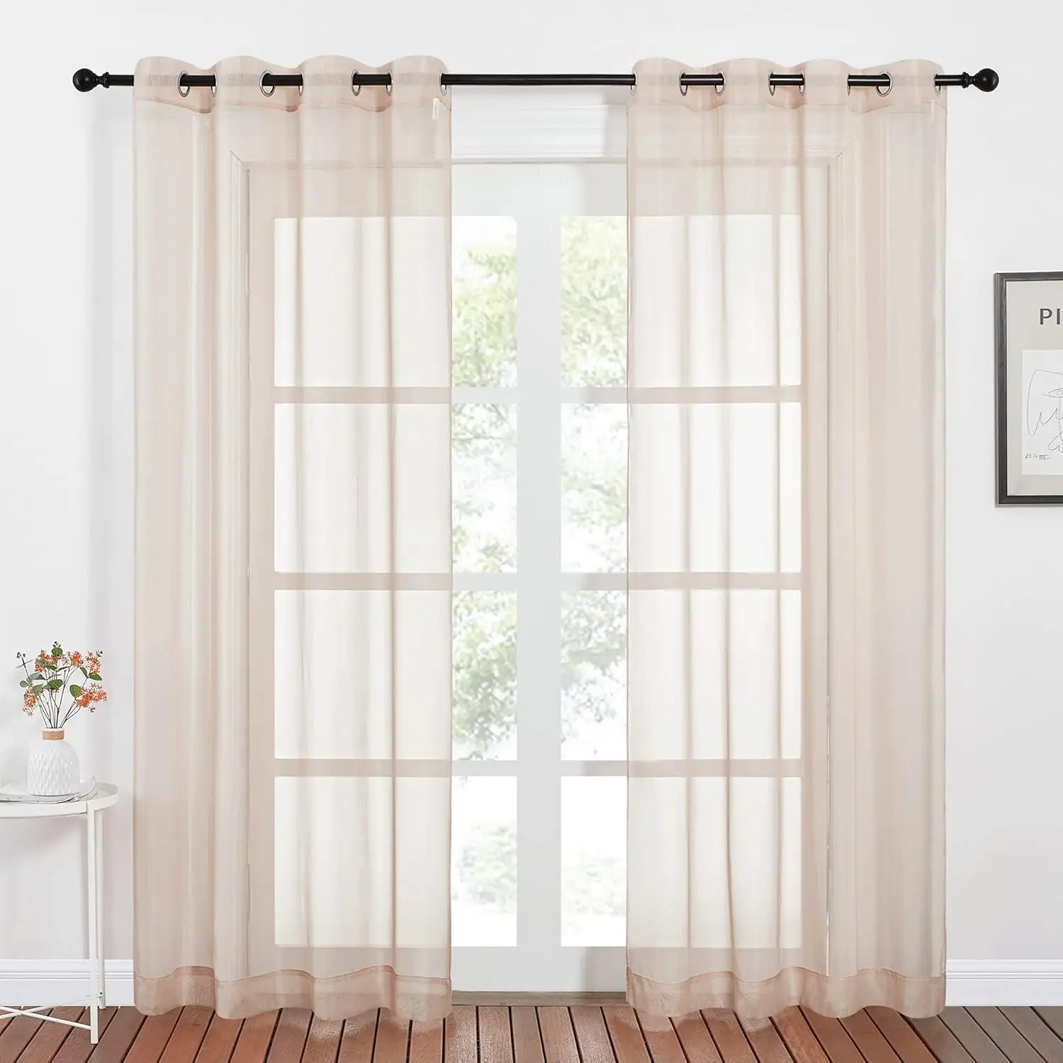 Taupe Polyester Sheer Curtains - 2 Panels, 54in W x 84in L Grommet Top, Stretch Weave Airy Lightweight Washable Translucent Elegant Window Draperies for Living Room, Bedroom, Set Of 2, Two Panels