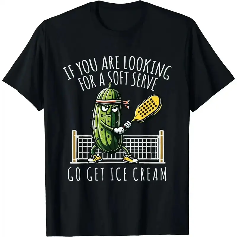 Men's Casual Crew Neck Relaxed Fit Breathable Fabric Funny Pickleball "Soft Serve" Short-Sleeve Tshirt