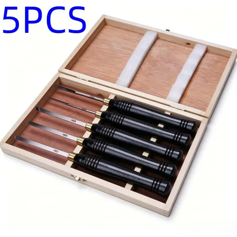 5-Piece High-Speed Steel Woodworking Chisel Set, Handle Lathe Chisels, Carving Tools, Carpentry Tools, Round and Angled Chisels for DIY and Professional Use