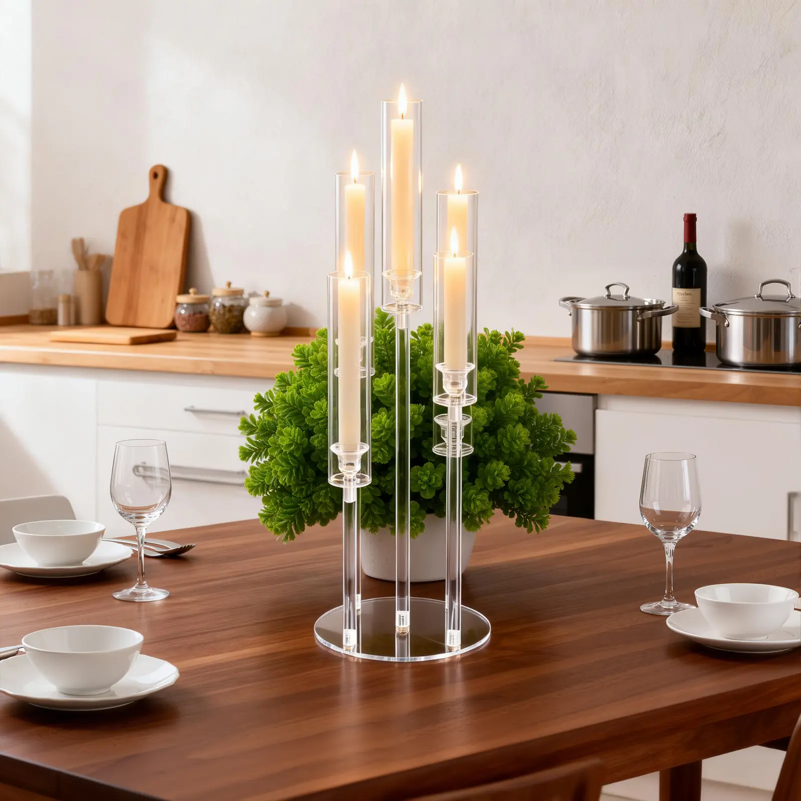 2Piece Acrylic Five-Head Desktop Candle Holder,Home Decor Elegant and Durable