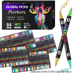 Acrylic Paint Markers, 8/12/24/36pcs Double-Nib Dual-Color Art Marker Set, Dual-Tip Brush Pens for DIY Crafts, Graffiti and Fabric Painting, Art Supplies #GLOBAL PICKS