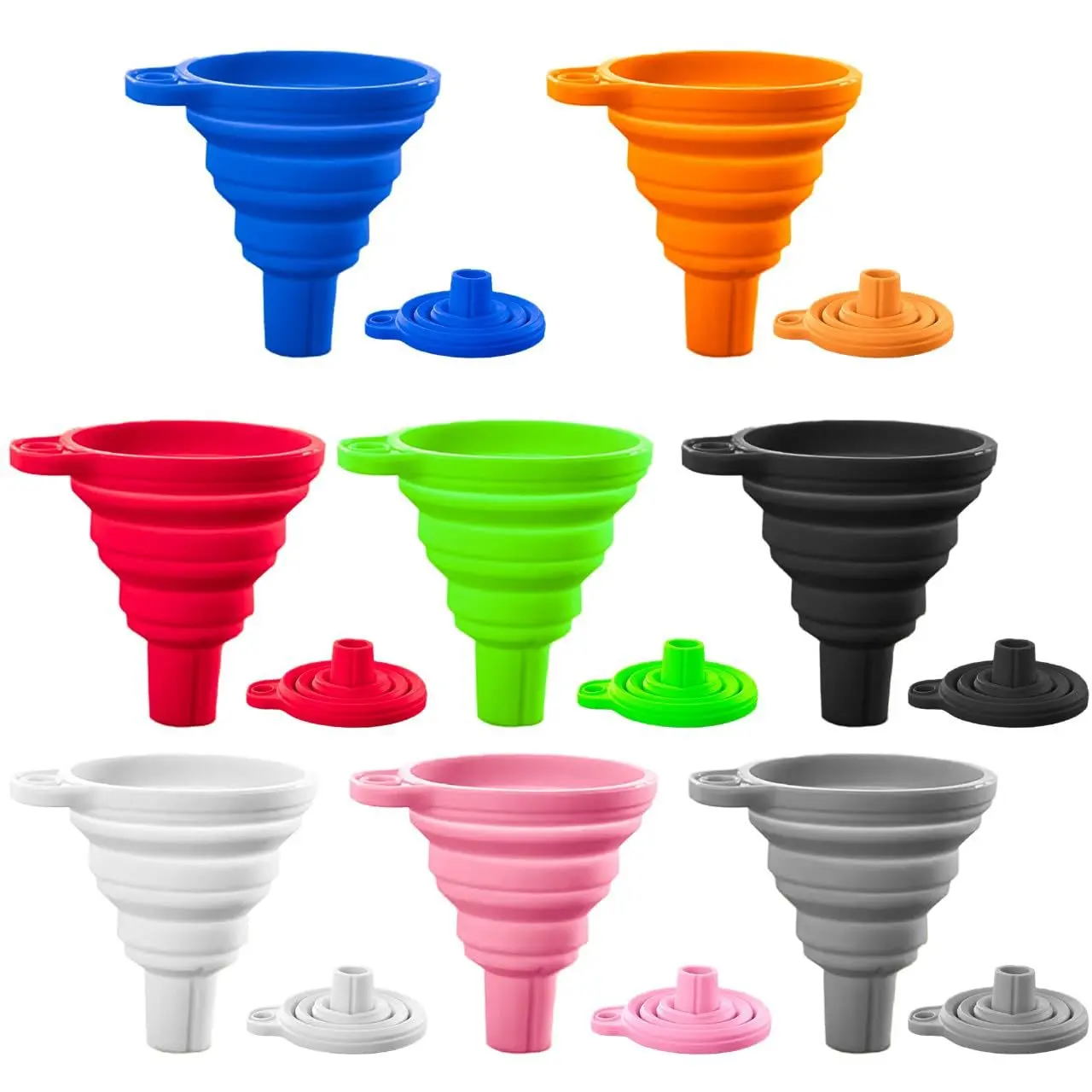Five-piece Random Color, Food Grade Silicone Funnel Kitchen Portable Folding Mini Retractable Leak Nozzle Household Separation Silicone Funnel