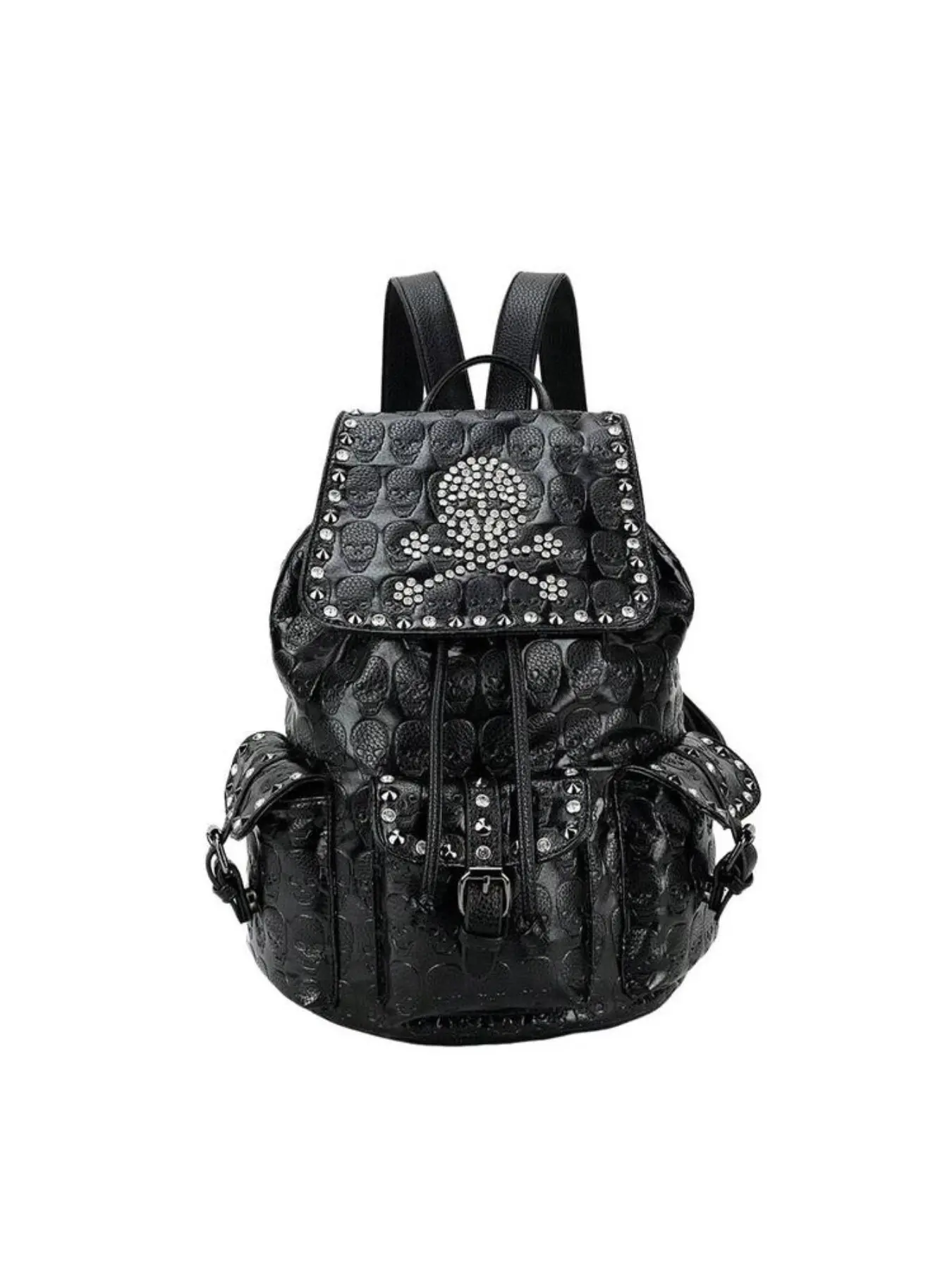 Vintage Rivet Pu Leather Backpack, Women's Punk Style Travel Backpack, Gothic College Bag, Street Style, All Seasons, Plain Pattern