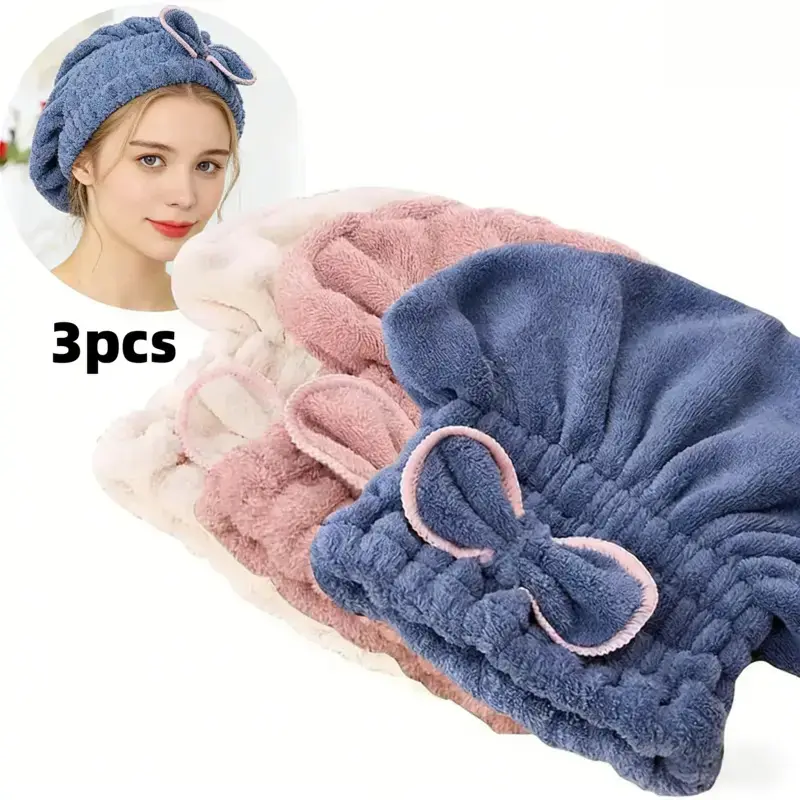 Female 3PCS Synthetic Hair Towel Caps - Ultra Soft, High Water Absorbent, Fast Drying Turban Wrap for Daily Morning Hair Care Routine