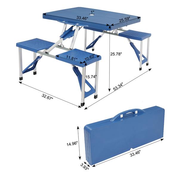 One-piece Portable Folding Table with Stool for Camping Picnics, All-in-One Compact Design Lightweight & Foldable Suitcase Style