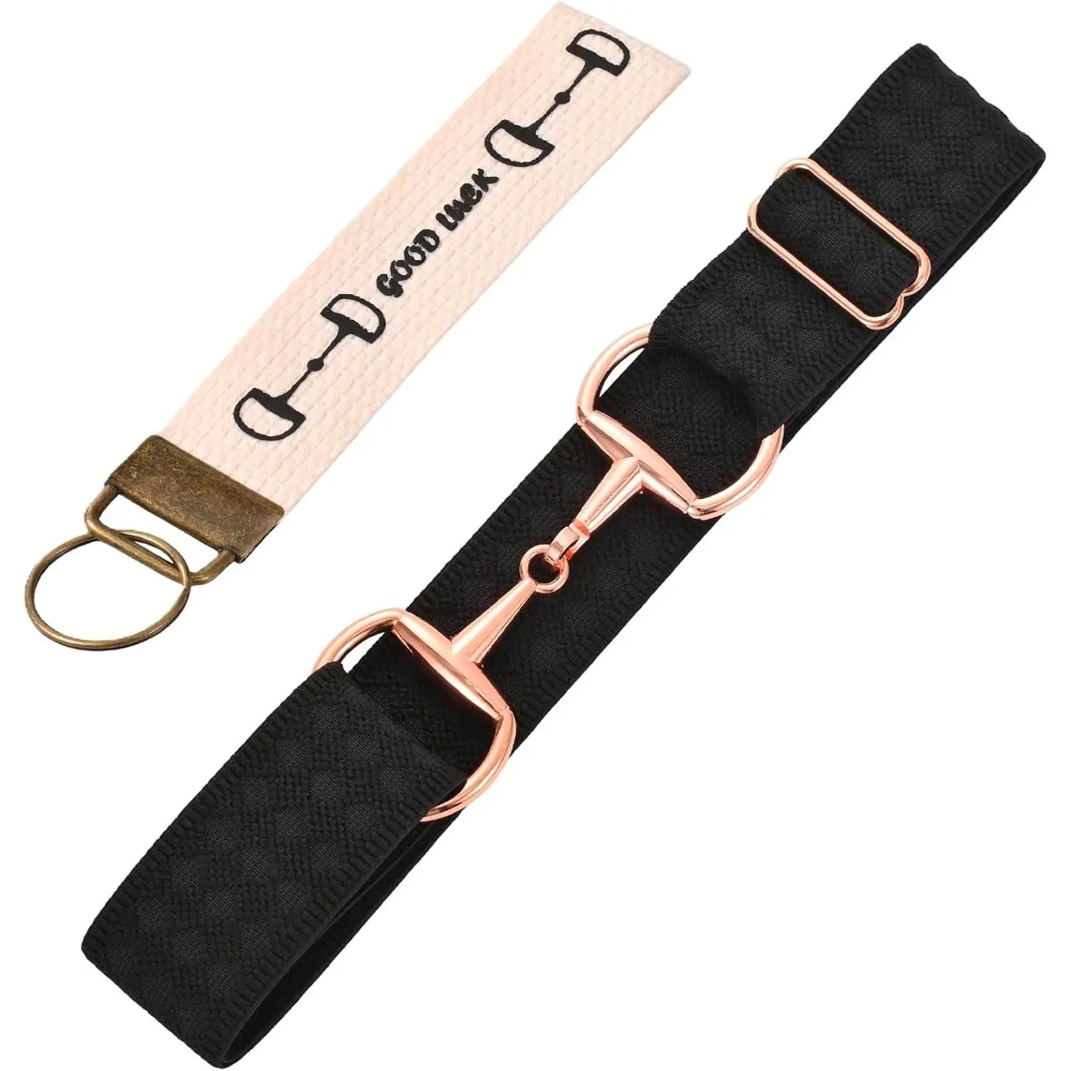 1.5 inch Equestrian Elastic Belt,Women's Snaffle Bit Buckle Belt,Horses Belt  Luck Key Strap for Horseback Riding