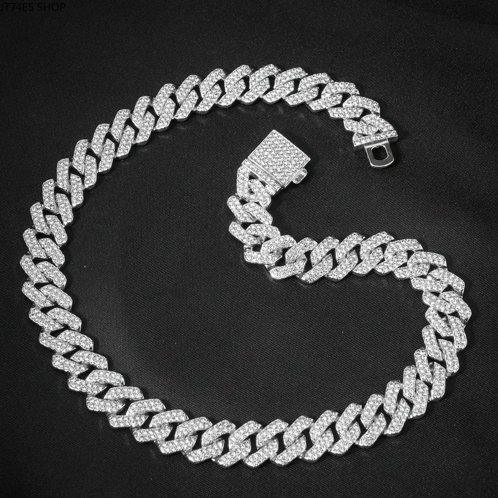 Men's Hip-Hop Bold 14MM Full Paved Cuban Link Chain - European American Style Clavicle Fit Party Wear Costume Jewelry Necklace, Chains, Exaggerated, Unisex, Tight Welding, Casual, Daily, Dazzling Sparkling Effects, Dramatic Style Necklaces
