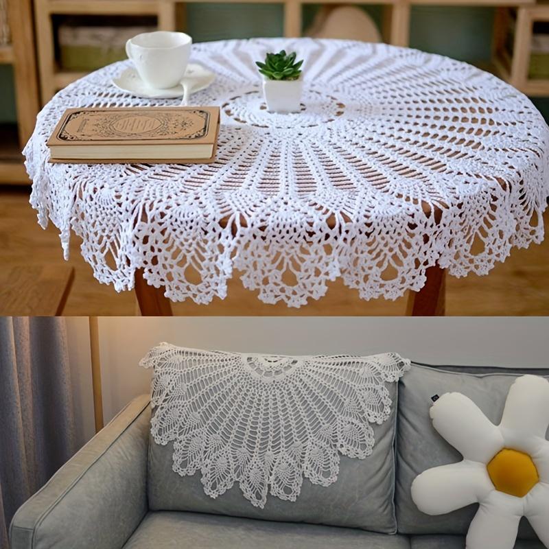 35.4inch Polyester Blend Handmade Crochet Round Tablecloth - Vintage Doily for Universal Holiday Decor and Special Occasions