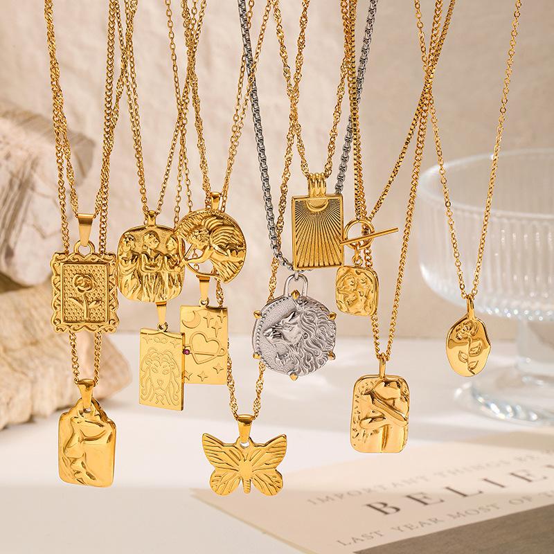 European and American embossed necklaces, niche luxury heart-shaped Cupid pendants, stainless steel sweater chains, vintage titanium steel accessories