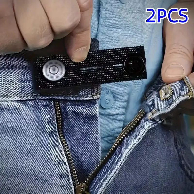2-Pack Seamless Adjustable Belt Extender, Elastic Comfort Fit, Versatile Daily Wear, Wedding, Party, Commute Accessory, Durable Fabric Button