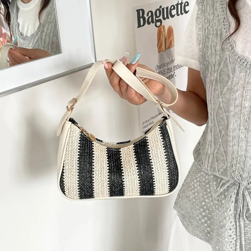 Woven Straw Bag for Women, Rainbow Striped Dumpling Bag, Summer Shoulder Bag, Large Capacity Underarm Purse, Lightweight Beach Bag for Vacation, Travel, Shopping & Everyday Carry