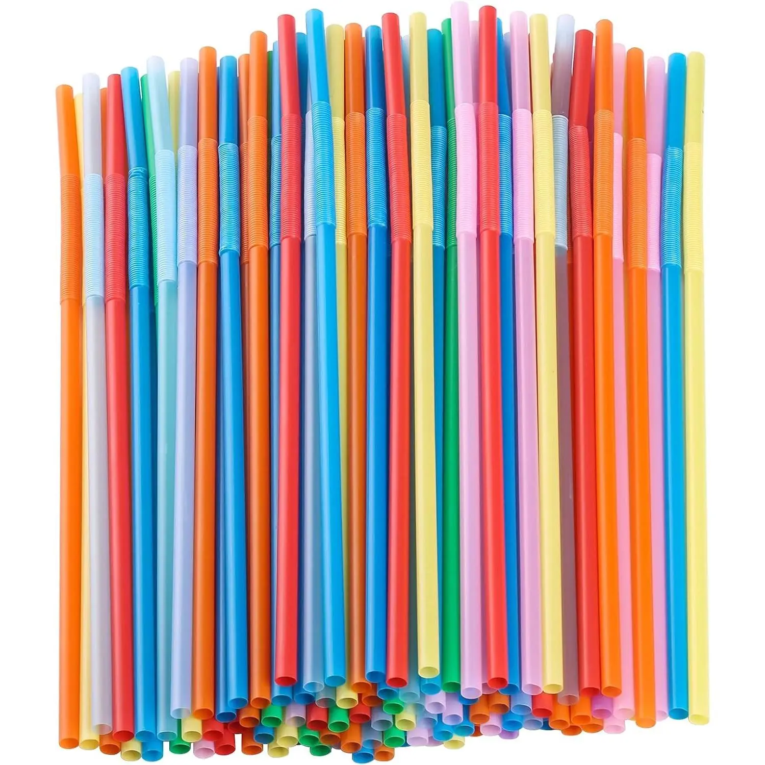 12.8inch Disposabl Drinking Straws, Colorful Extra Long Flexible Bendy Party Straws, 100 Pieces