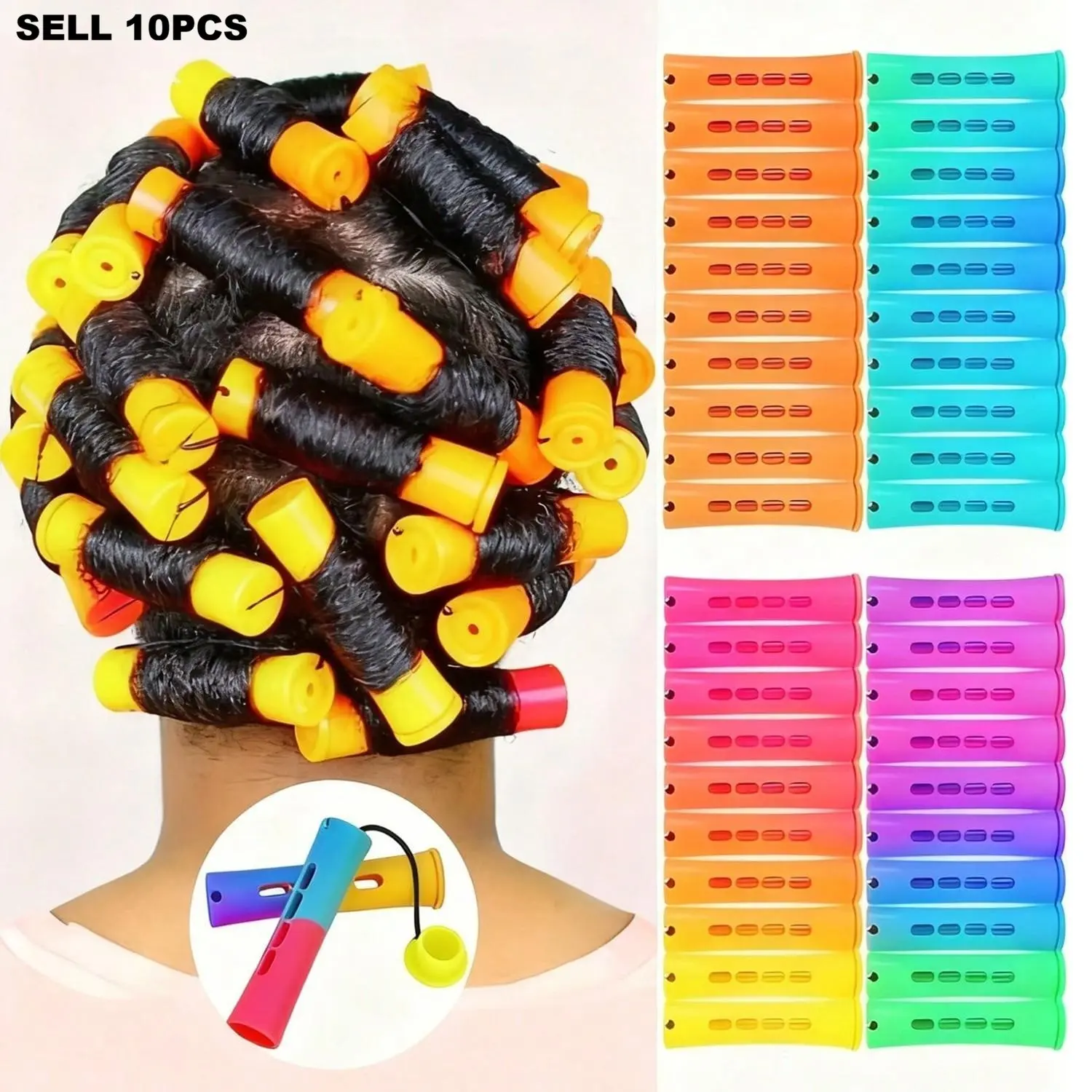10pcs Hair Perm Rods Set, Elastic Rubber Band Non Slip Plastic Perming Cold Wave Kit, Short Perm Rods Natural Hair Perm Rods, DIY Hairdressing Tools, Hair Salon Tools, Hair Styling, Heatless Hair Rollers, Hair Curler Set with Non-Slip Rubber Bands