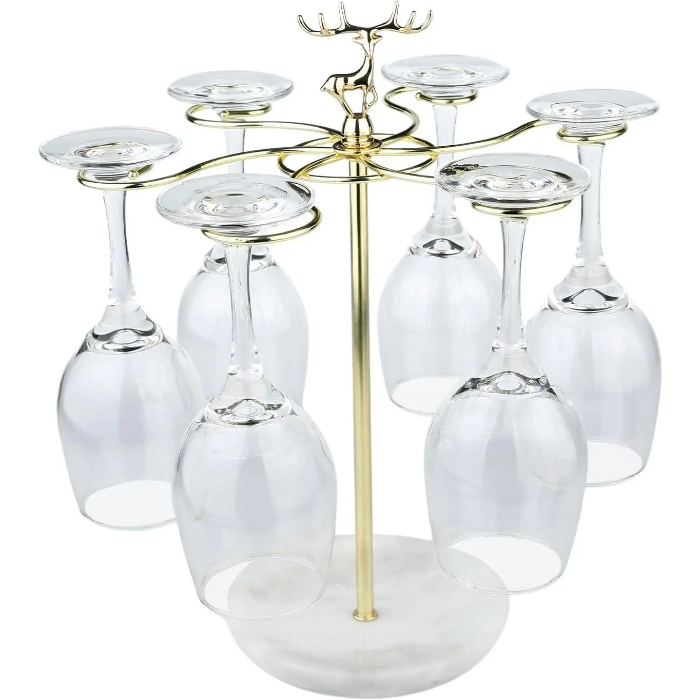 Wine Glass Holder, 6 Hooks Marble Base Stemware Rack Freestanding Tabletop Glass Storage Display Hanger for Kitchen Bar Dinning Room