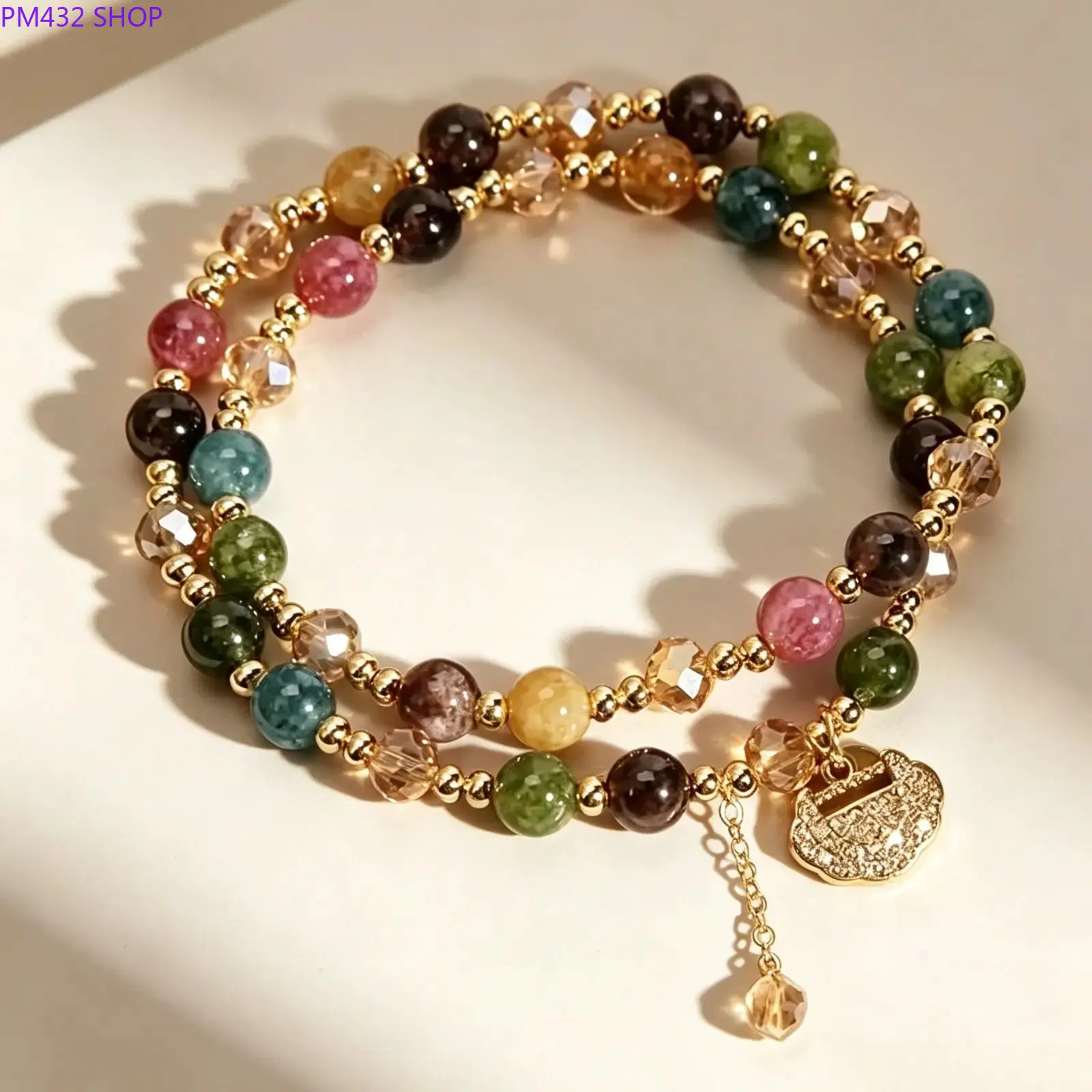 Women's Double Circle Gemstone Bracelet – Trendy Colorful Charm Bracelet with Interlocking Circle Design, Elegant Fashion Jewelry Gift for Women, Perfect for Daily Wear, Birthdays & Special Occasions