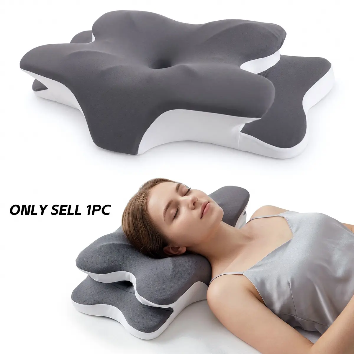 100% Orthopedic Durable Memory Foam Butterfly Wing Pillow Memory Foam Cervical Neck Pillow Ergonomic Side Sleeping Pillow, Side Sleeping without Shoulder Pressing, Breathable in Four Seasons, Slow Rebound in 3 Seconds