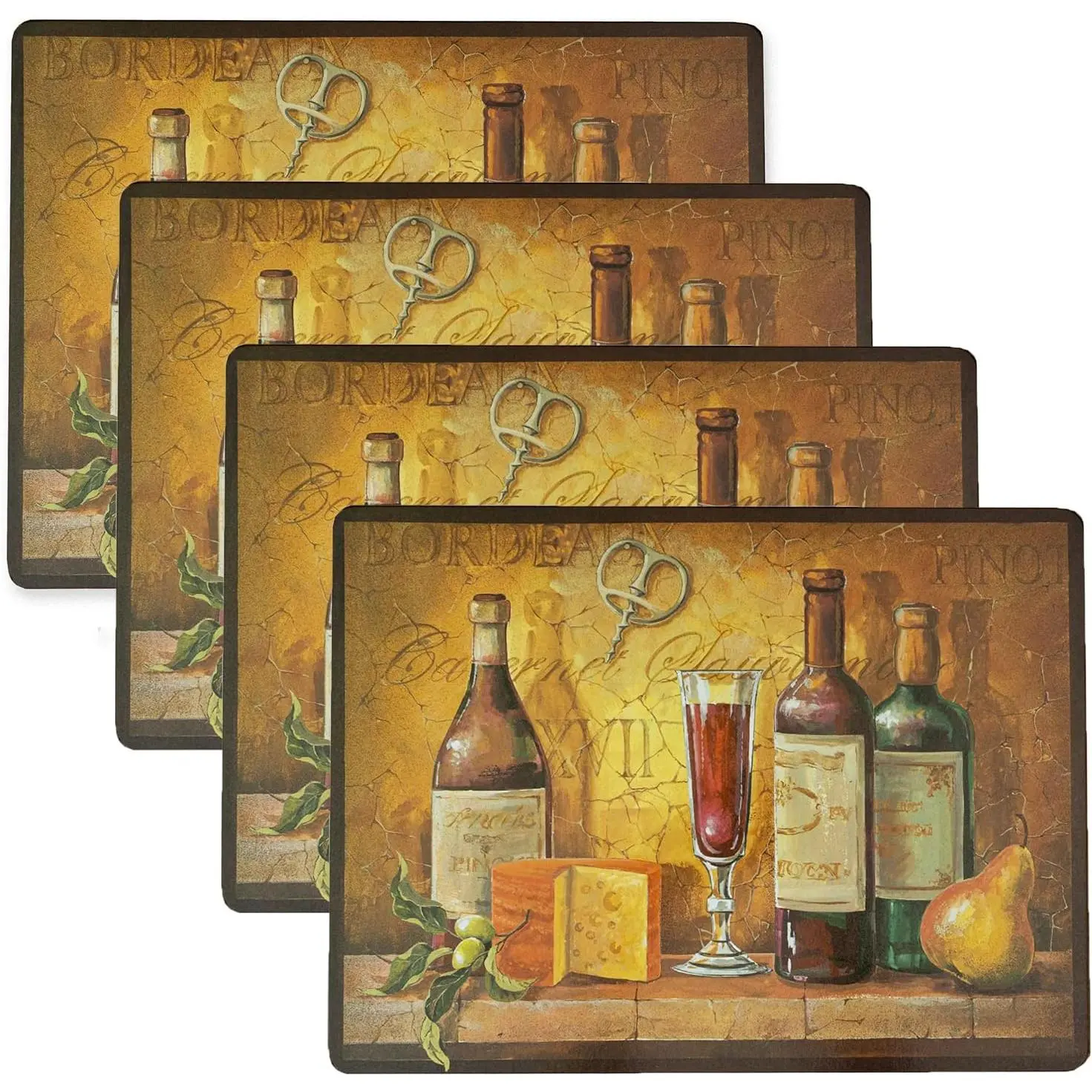 Cork Placemats Set of 4, Thick Cork Place Mats for Kitchen and Dining Tables, Easy Clean Table Mats (12" x 16" Rectangular Set of 4, Bordeaux Wine)