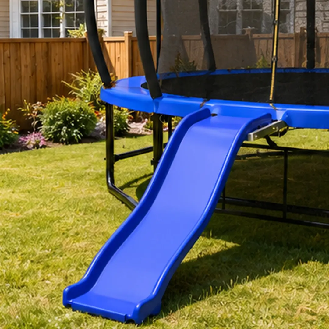 ARCH Outdoor Trampoline Slide Attachment for 8-16FT Trampolines, Blue Plastic Slide with UV Resistance, Safe Trampoline Steps for Kids Ages 3+, 110 lbs Capacity, Easy Access Climbing Slide for Backyard Playground Fun, Blue Color Options
