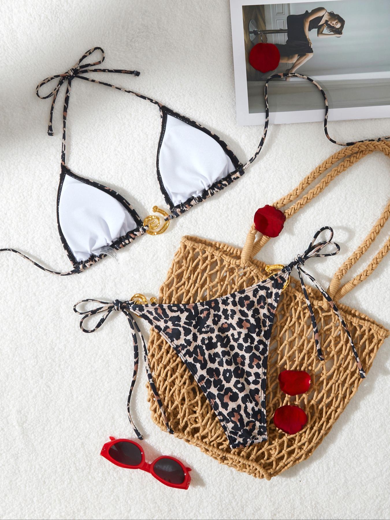 Two-Piece Set Women's All Over Print Bikini Set, Casual Fashion Chic Triangle Swim Bra & Swim Panty Swimsuit Set, Ladies Swimwear for Beach Holiday Vacation, Floral Print Bikinis, Flower Print Bikini