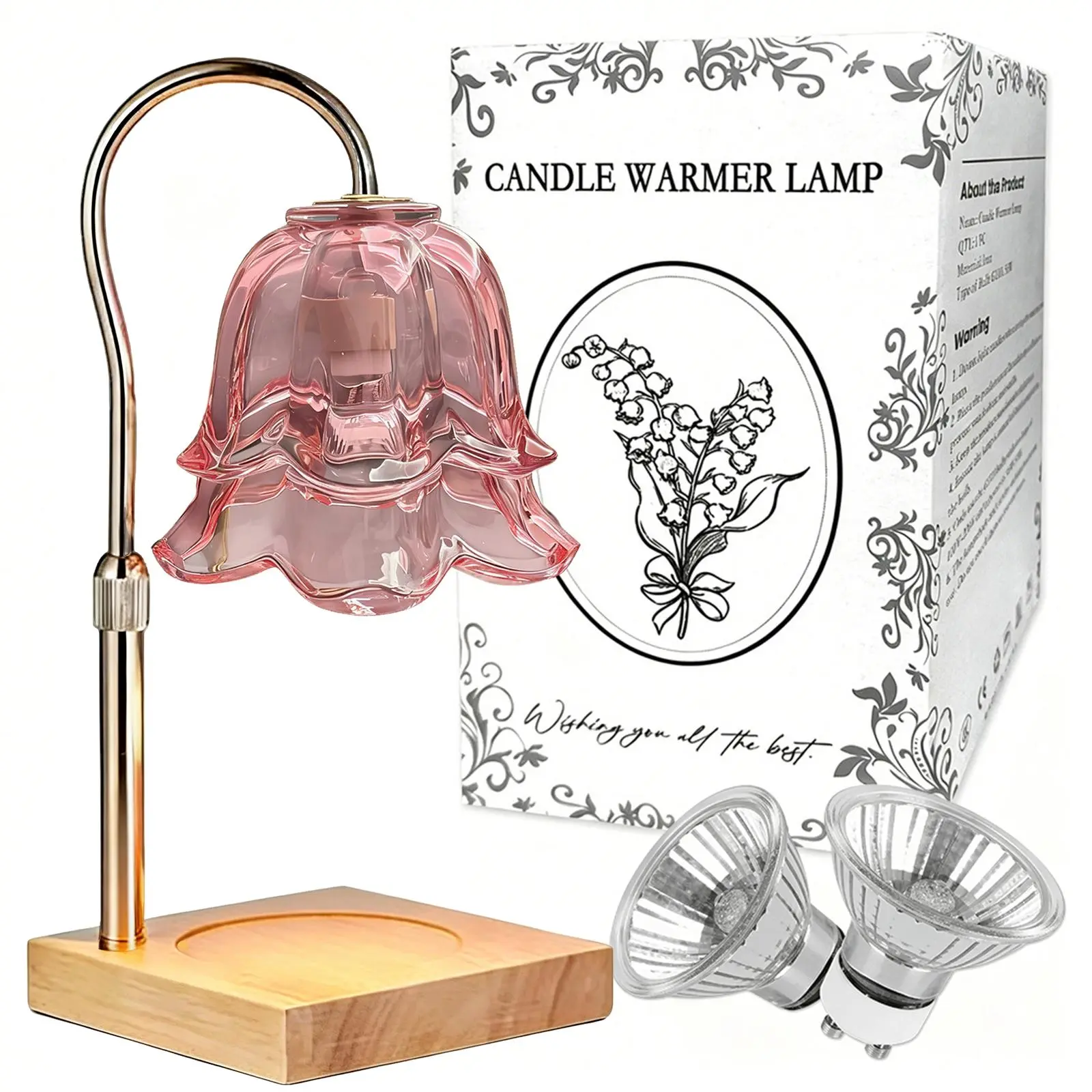 Gold Floral Candle Warmer Lamp with Timer & Adjustable Height Base, Flameless Wax Melt Lamp, Creates Long-Lasting Fragrance, Elegant Home Decor Ornament