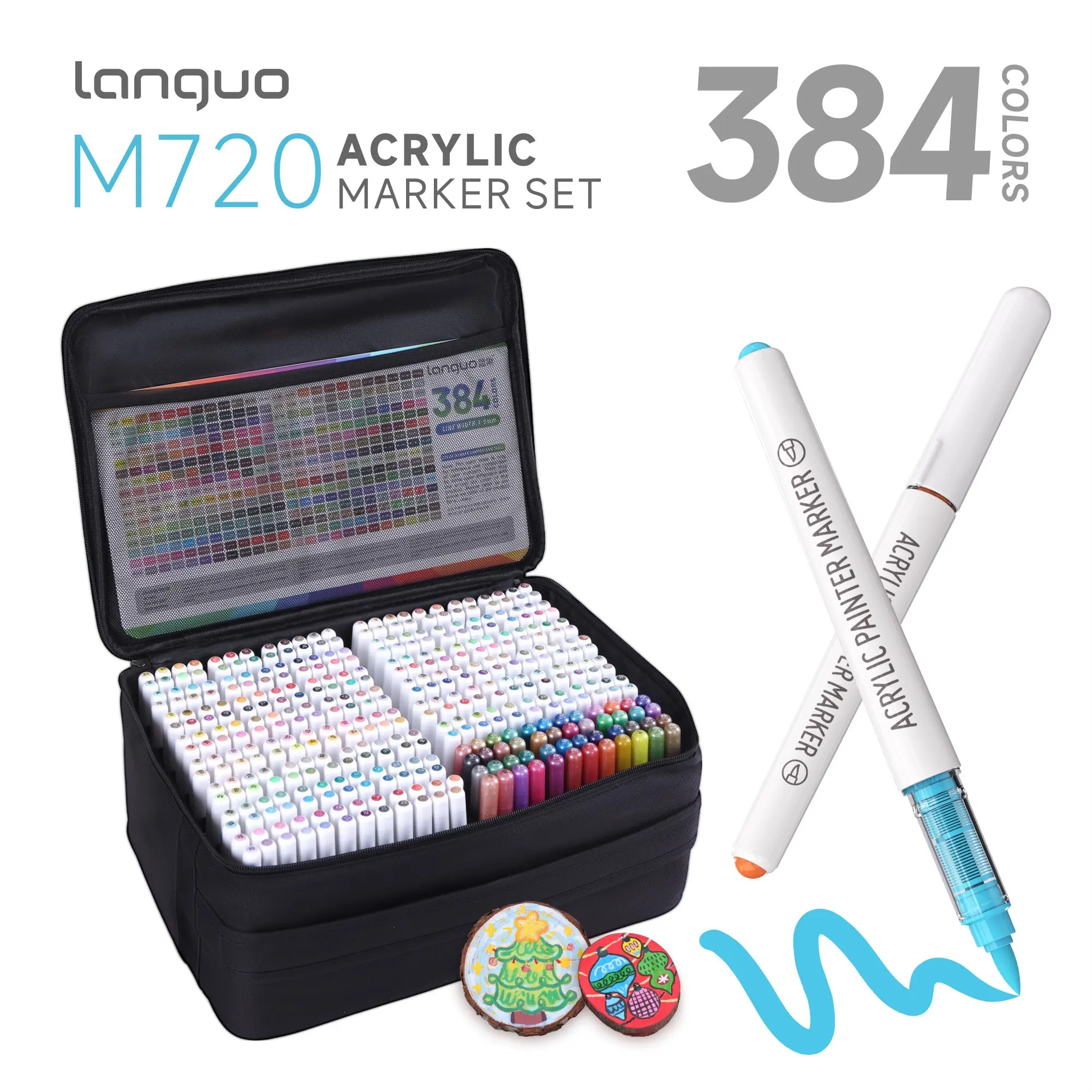 Languo Liquid Ink Soft Tip Marker Set, 384 Colors, Professional Drawing Markers, Ideal for Cartoons, DIY Art, School Supplies