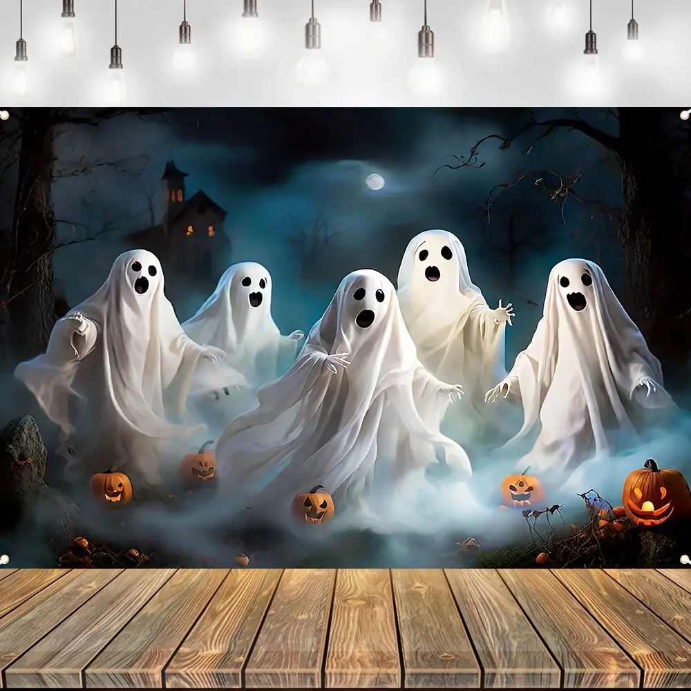 Halloween Banner, 180x110cm Polyester, Ghostly Horror Design, Outdoor Wall Decor, Photography Prop, Multi-Functional, No Power Required