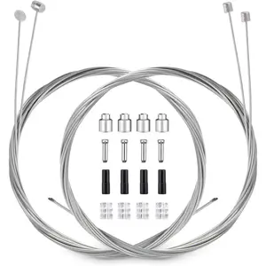 4PCS 2M Universal Bike Brake Cable Gear Shifter Cable Set Professional Brake Line for Mountain MTB Bike with Free Cable Cap End Crimps Accessories