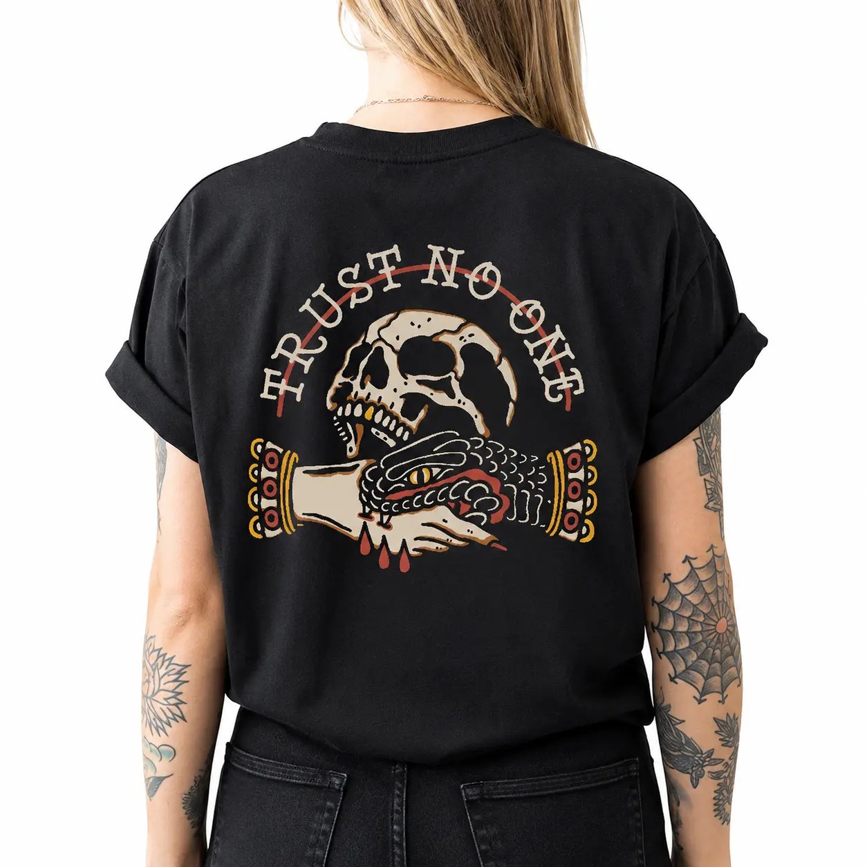 TRUST NO ONE PRINTED SKULL T-SHIRT, Ladies Summer Outfit, Gift For Women, Mothers Day Gift, Gift For Girl Friend, Full Size, Full Color