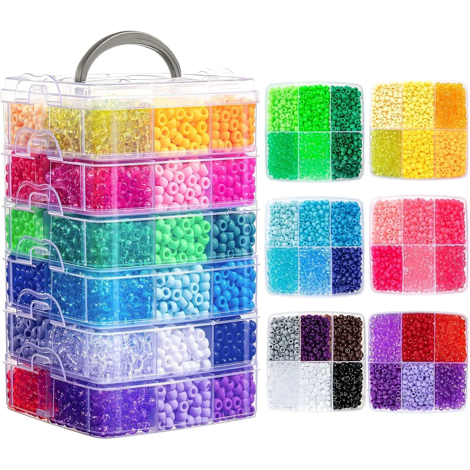 7000 count Pony Beads Bulk, 36  Colors 6x9mm Kandi Beads Bulk | for Bracelets  Making Hair Braiding Craft Gifts (4LB