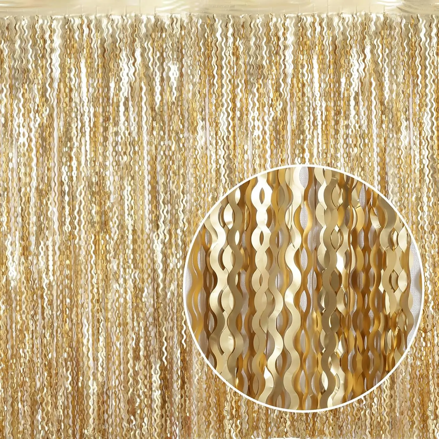 4 Pack Wavy Champagne  Metallic Tinsel Foil Fringe Curtains Backdrop - 3.3X6.6ft Foil Fringe Backdrop for Parties | Door Streamers for Birthday | Photo Booth Backdrops Party Decor