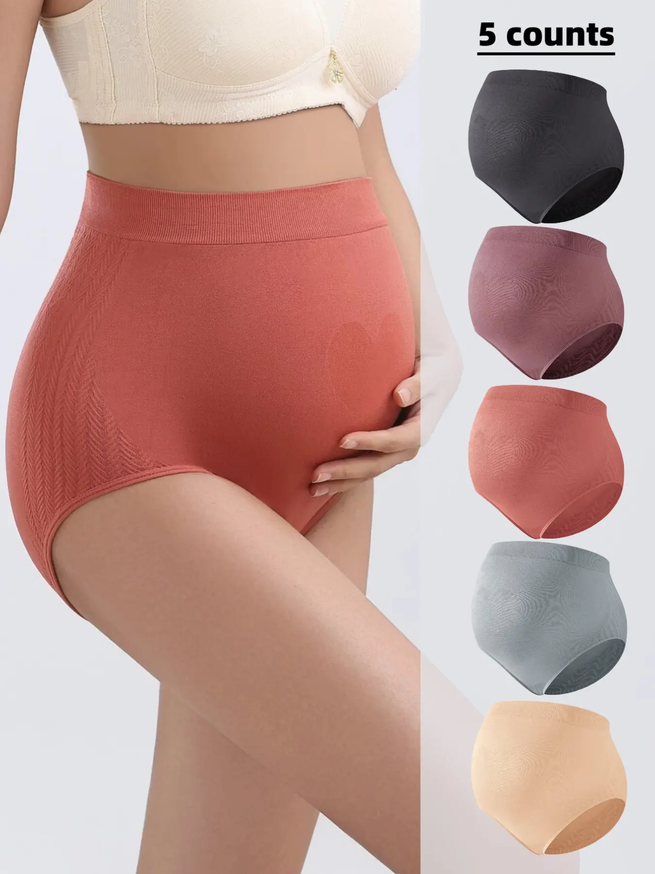 5-Pack High-Waisted Pregnant Triangle Underwear, Maternity Underwear, Seamless Comfortable Pregnancy Panties, All-Seasons Supportive Belly Wrap