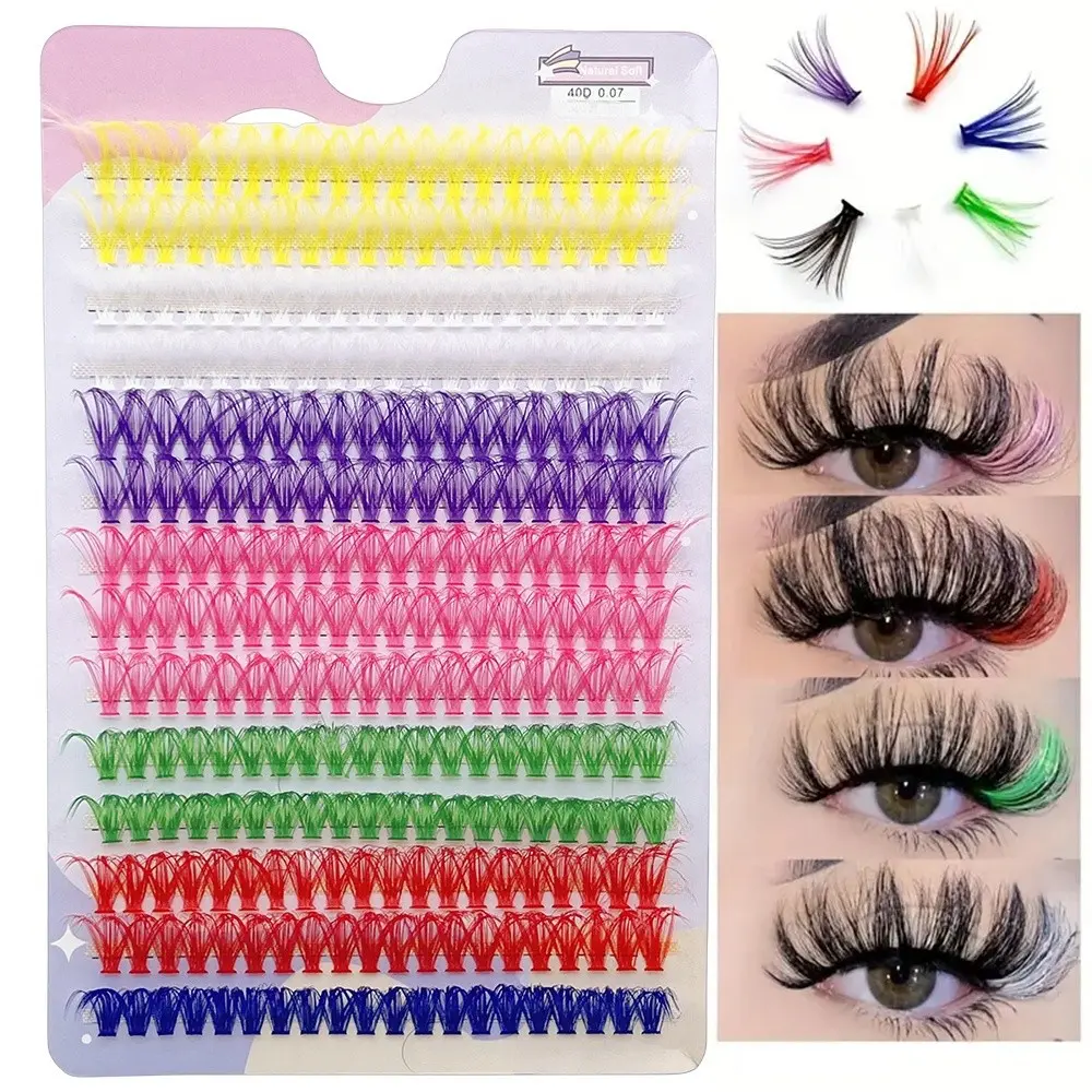 280pcs Colorful Cluster Lashes, D Curling Lash Cluster, DIY Eyelash Extension, Colored Lashes for Party Stage Makeup, 0.07mm Thickness