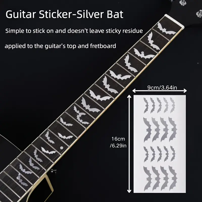 Guitar and ukulele fretboard stickers - Made of durable ABS material, Sticky, Easy, Residue, enhancing the appearance of the instruments Bat Applied