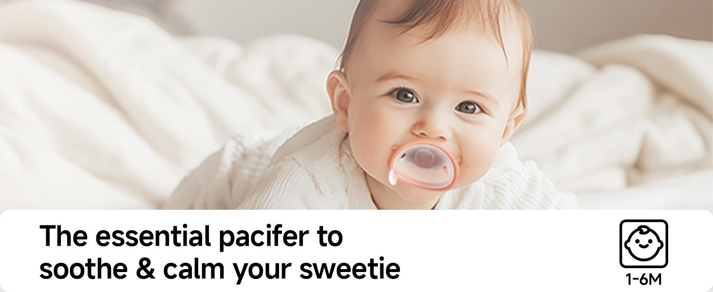 Baby Pacifiers 0-6 Months One-Piece Pacifiers 0-3 Months BPA-Free Lightweight Soft Silicone Newborn Pacifier for Breastfed Babies