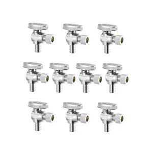 VEVOR 10 Pack Angle Stop Valve, Water Shut Off Valve 1/2" PEXx 3/8" OD Compression, 1/4 TurnChrome Plated Brass Shutoff Valves for Bathroom Kitchen Toilet Shower Plumbing
